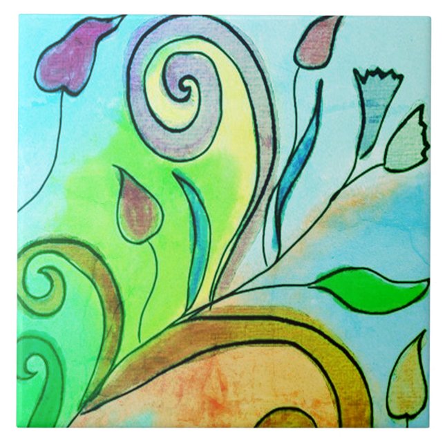 Carreau Belle peinture Abstraite florale numérique (Devant)
