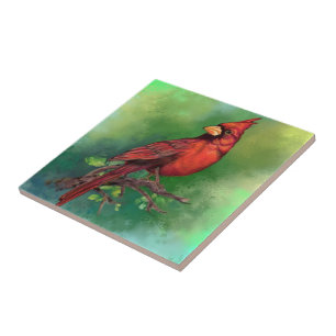 Carreau Belle peinture d'oiseaux du Cardinal rouge du Nord