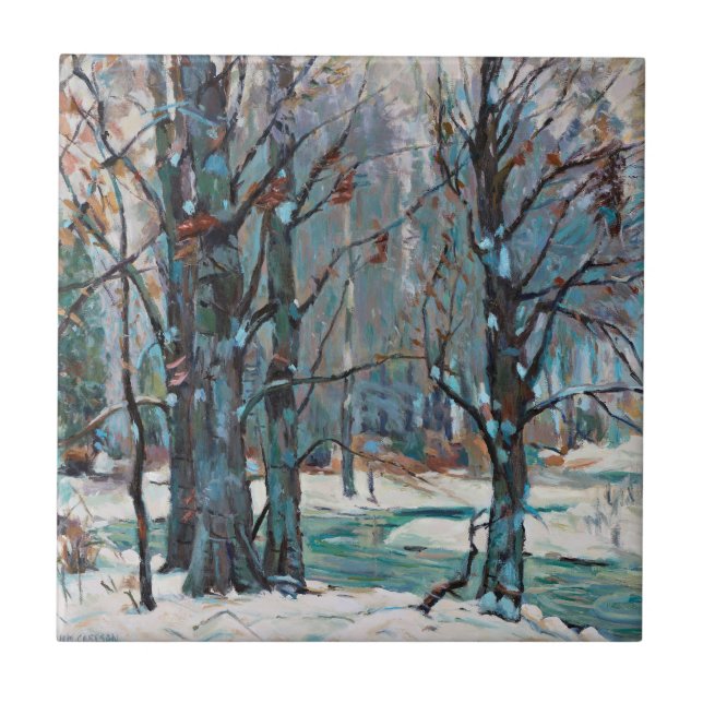 Carreau Belle scène de neige hivernale avec blues et gris (Devant)