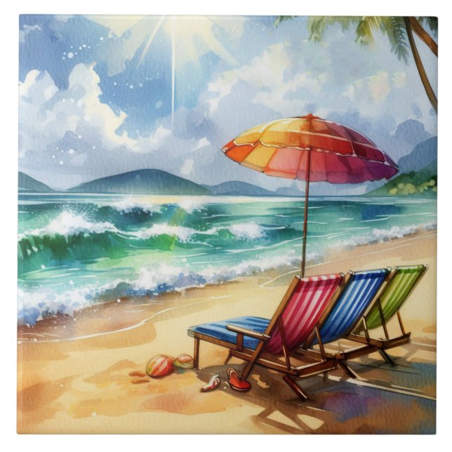 Carreau Belle Scène de Plage  (Devant)