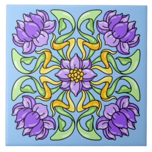 Carreau Belle tuile Art Nouveau avec fleurs violettes