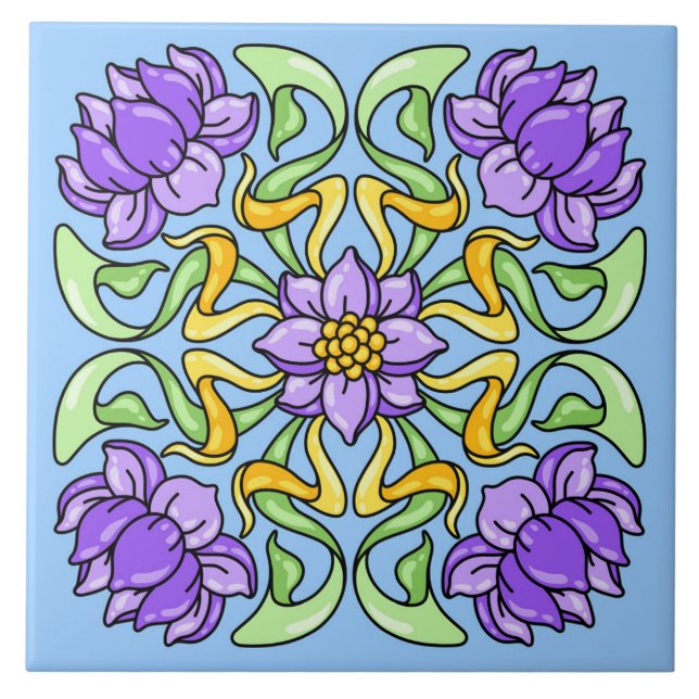 Carreau Belle tuile Art Nouveau avec fleurs violettes (Devant)