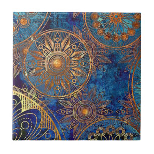 Carreau Belle tuile bleue avec de l'or métallique