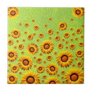Carreau Belles fleurs jaunes sur vert abstrait