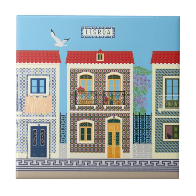 Carreau Belles maisons portugaises avec tuiles ou azulejos (Devant)