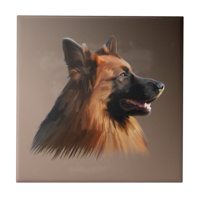 Carreau Berger allemand Aquarelle de chien Portrait d'art (Devant)