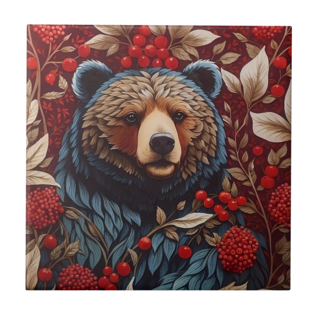 Carreau Berries rouges de l'ours Brown William Morris Insp (Devant)