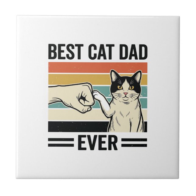 Carreau Best Cat Dad Ever Retro Cat Fist Bump Shirt_1 (Devant)