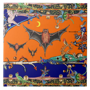Carreau BESTIAIRE MÉDIÉVAL, BATS DE VOL FORÊT ANIMAL Orang