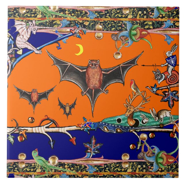 Carreau BESTIAIRE MÉDIÉVAL, BATS DE VOL FORÊT ANIMAL Orang (Devant)