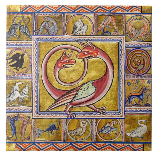 CARREAU BESTIAIRE MÉDIÉVAL, DRAGON DE SERPINS, ANIMAL FORE (Devant)