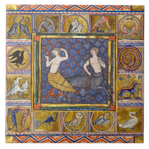CARREAU BESTIAIRE MÉDIÉVAL, HARPY ET CENTAUR, ANIMAUX FORE