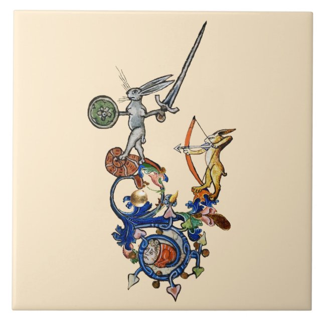 Carreau BESTIAIRE MÉDIÉVAL, Lapins meurtriers avec épée (Devant)