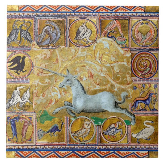 CARREAU BESTIAIRE MÉDIÉVAL LARGE, UNICORN EXÉCUTÉ, ANIMAUX (Devant)