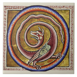 CARREAU BESTIAIRE MÉDIÉVAL, SNAKE DRAGON CIRCLES