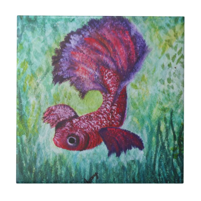 Carreau Betta fish watercolor contemporany art (Devant)