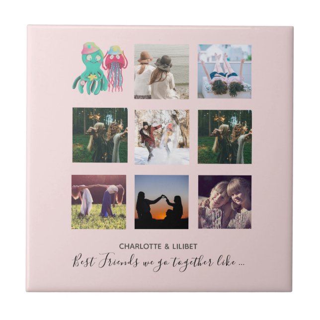 Carreau BFF Photo Collage Jellyfish Octopus Cadeau personn (Devant)