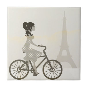 Carreau Bicyclette de fille à Paris, Tour Eiffel de