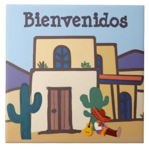 Carreau Bienvenue dans une maison en adobe du désert mexic