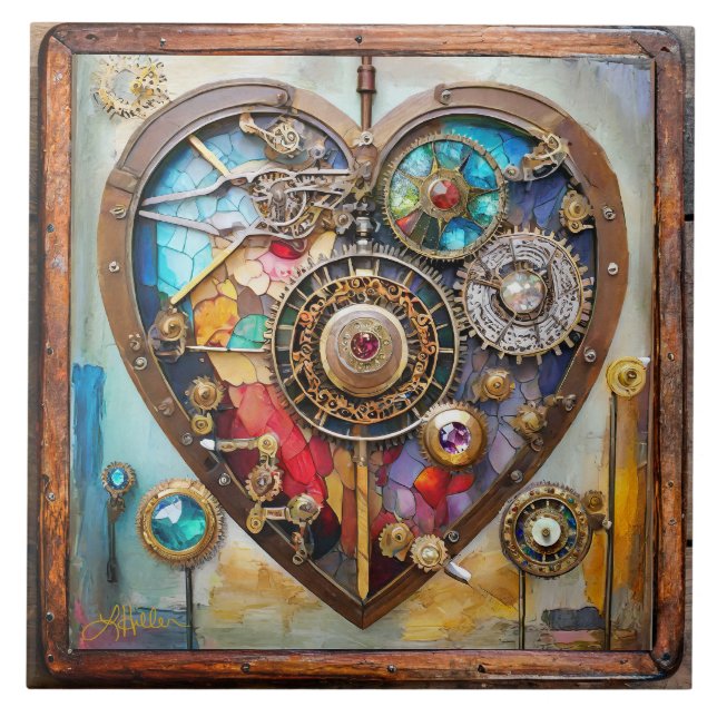 Carreau Bijoux Et Vitrail Coeur Série Steampunk (Devant)