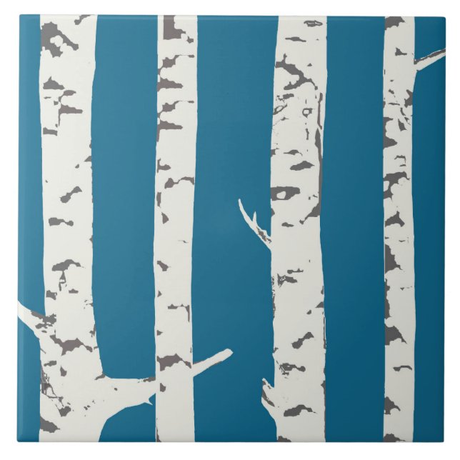 Carreau Birch trees on blue tile (Devant)