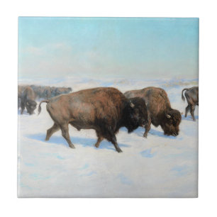 Carreau Bison dans la neige (par Rosa Bonheur)