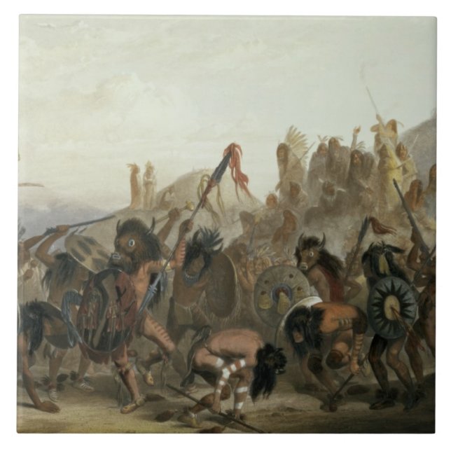 Carreau Bison-Danse des Indiens de Mandan devant le thei (Devant)
