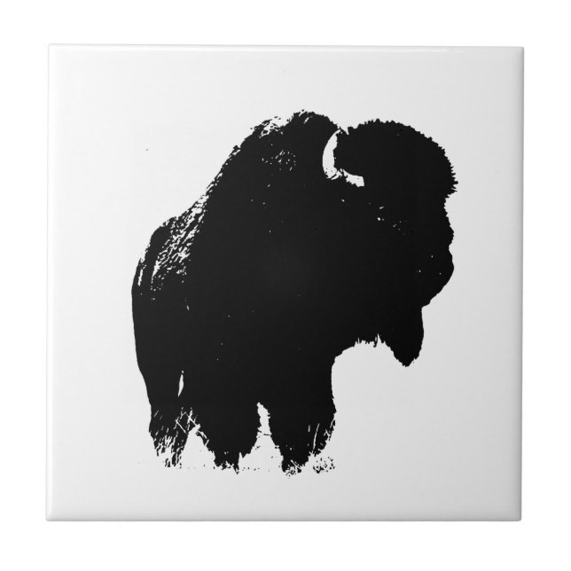 Carreau Bison de bison noir et blanc Pop Art (Devant)