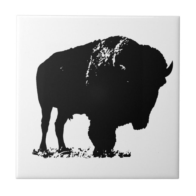 Carreau Bison de bison noir et blanc Pop Art (Devant)