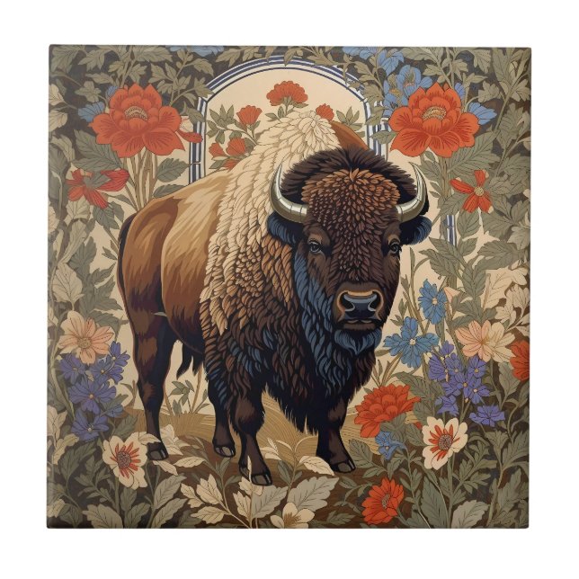 Carreau Bison élégant William Morris inspiré (Devant)