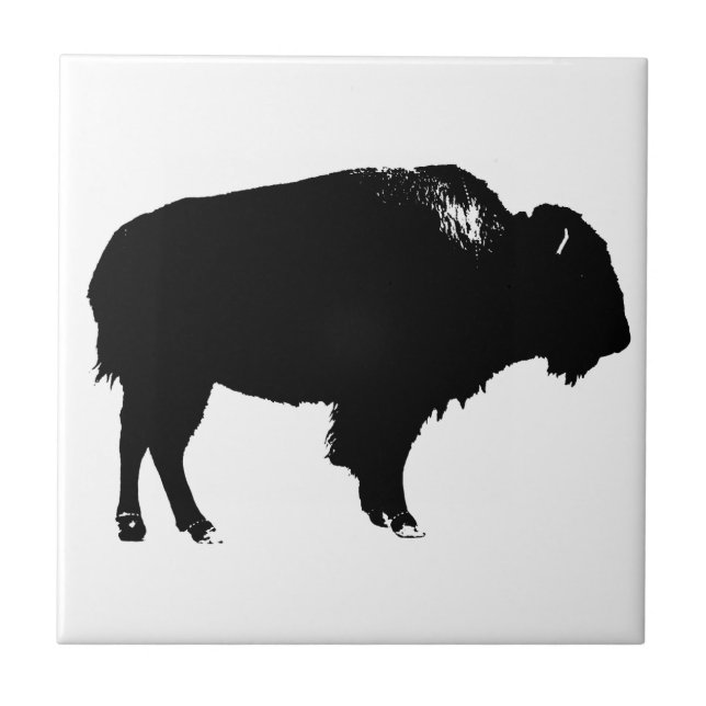 Carreau Bison noir et blanc Silhouette Pop Art (Devant)