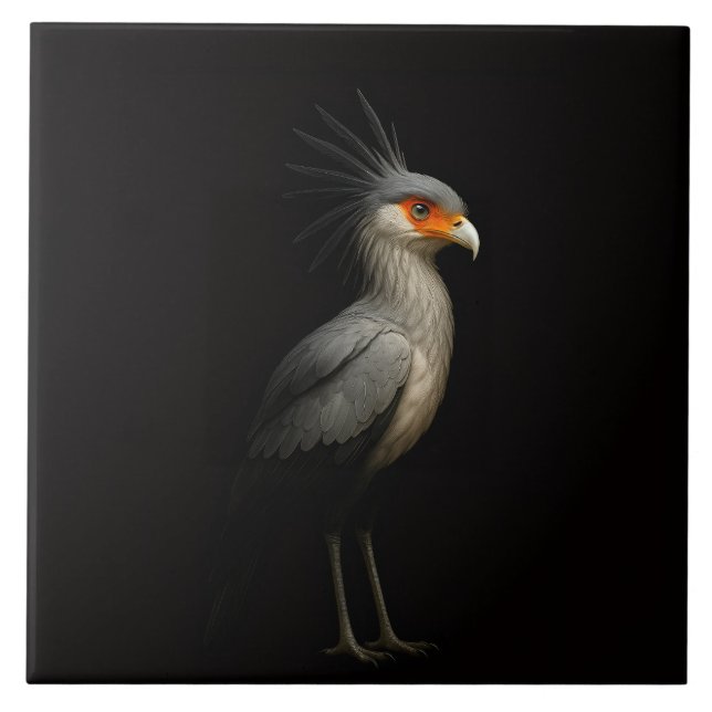 Carreau Black 4 Luxe Tile with Exotic Secretarybird (Devant)
