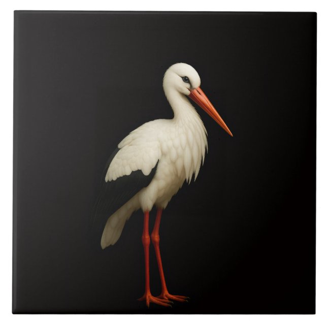 Carreau Black 4 Luxe Tile with Graceful White Stork (Devant)