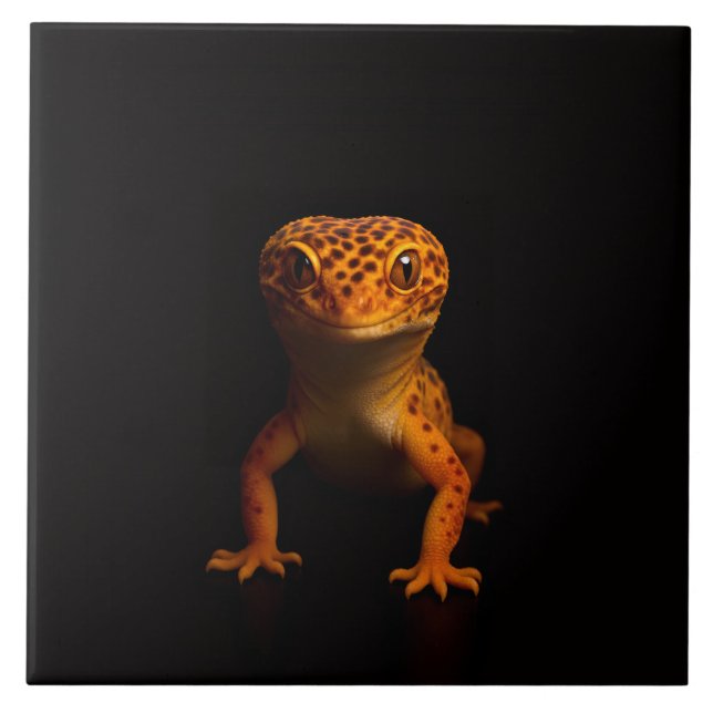 Carreau Black 4 Luxe Tile with Leopard Gecko Lizard (Devant)
