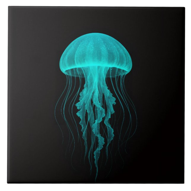 Carreau Black 4 Luxe Tile with Neon Green Jellyfish (Devant)