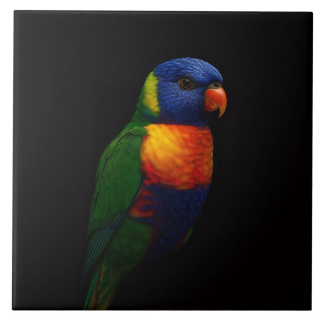 Carreau Black 4 Luxe Tile with Rainbow Lorikeet Parrot (Devant)