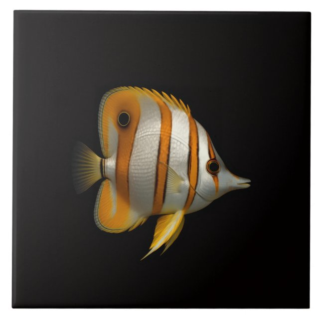 Carreau Black 4 Luxe Tile with Reef Butterflyfish (Devant)