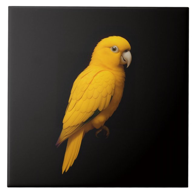 Carreau Black 4 Luxe Tile with Tropical Golden Parakeet (Devant)