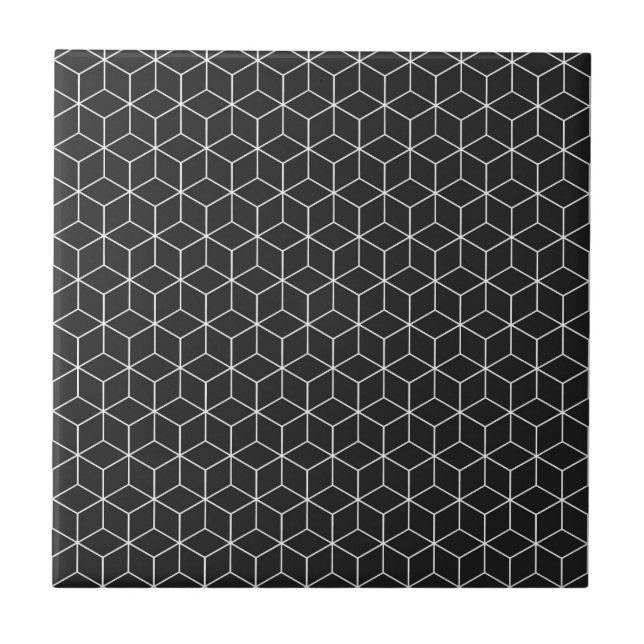 Carreau  Black and White Geometric Cube Pattern (Devant)