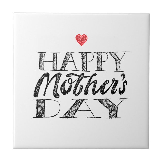 Carreau Black and White Mother's Day Lettering & Heart (Devant)