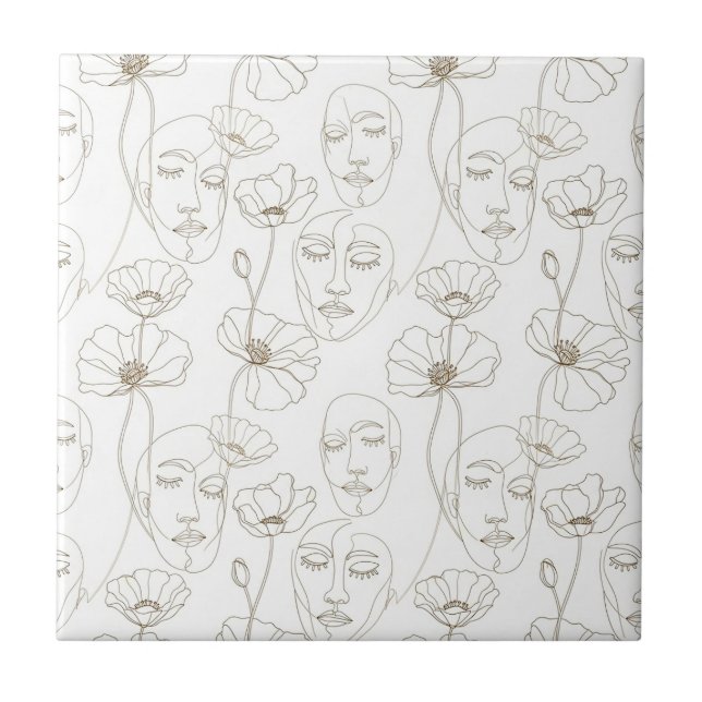 Carreau Black and White Vintage Floral Face Line Pattern 3 (Devant)