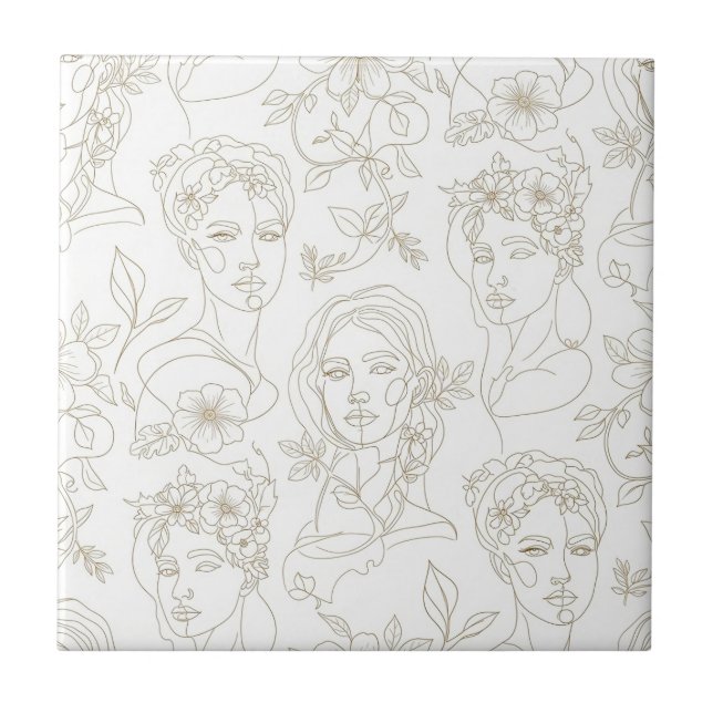 Carreau Black and White Vintage Floral Face Line Pattern 4 (Devant)