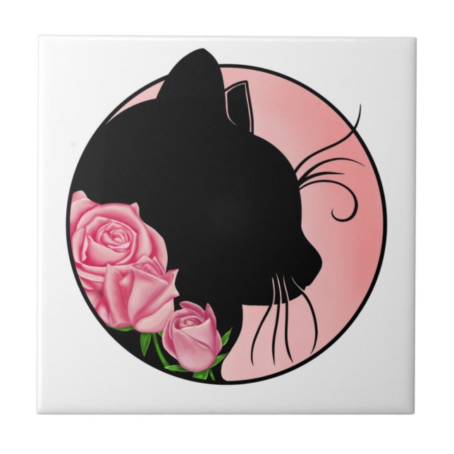 Carreau Black cat and roses (Devant)