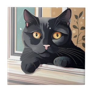 Carreau Black chat assis Art
