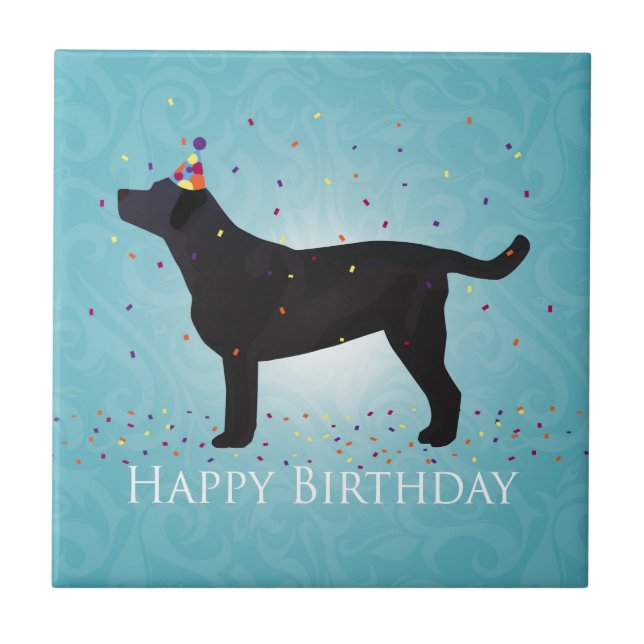 Carreau Black Lab Joyeux Design d'anniversaire (Devant)