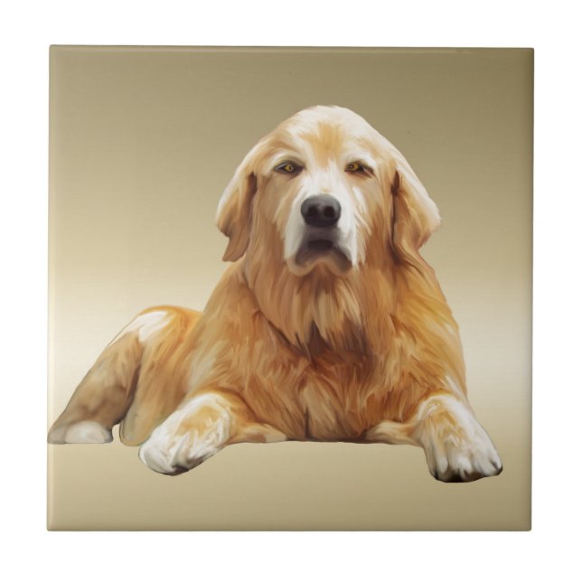 Carreau Black Labrador Dog Water Couleur Art Peinture (Devant)