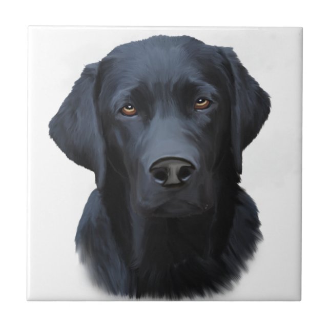 Carreau Black Labrador Dog Water Couleur Art Peinture (Devant)