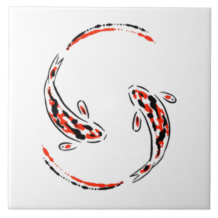 Carreau Black & Red Japanese Koi Fish Artistic