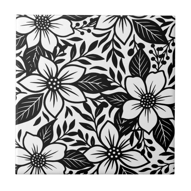 Carreau Black & White Bold Floral moderne (Devant)