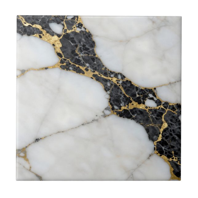 Carreau Black White Gold Marble Luxury (Devant)